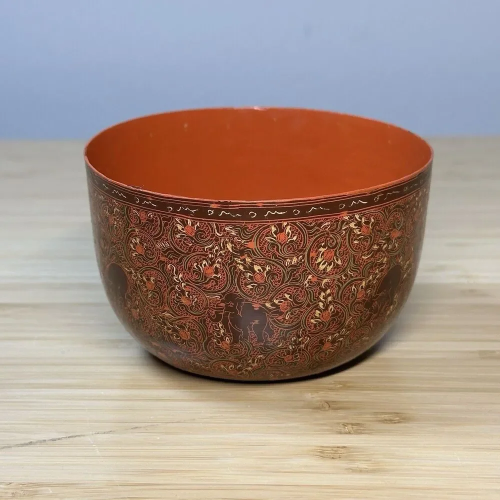 Vintage Burmese Lacquerware Bowls Cups 3- Pieces Burma Horsehair Bamboo Handmade